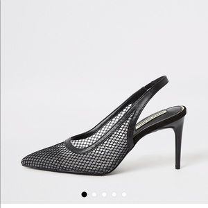 New Black mesh slingback shoes pump